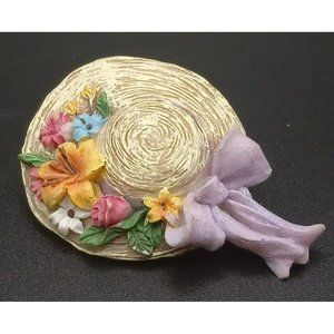 Vintage Resin Hat Flowers Bow‎ Pin Brooch
